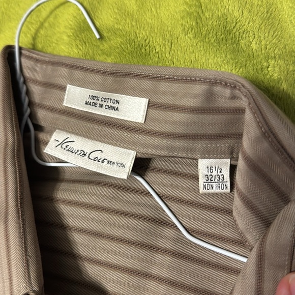 Men’s Brown Stripe Non Iron Kenneth Cole New York Button Down Shirt Sz 16.5 - Picture 4 of 6